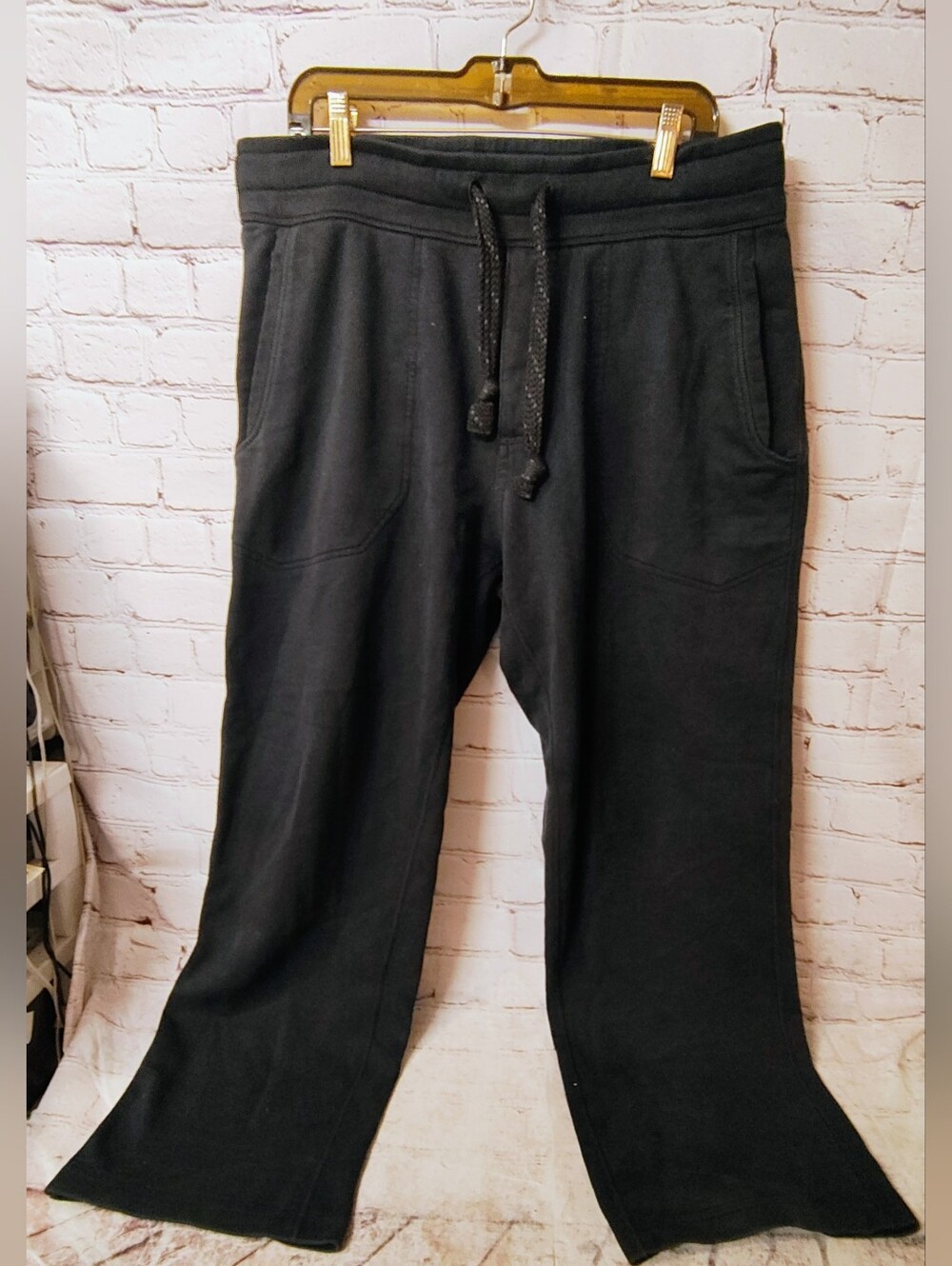 Lululemon Vintage Mens Drawstring Black Fleece Large Wide Leg Pants Flap Pocket